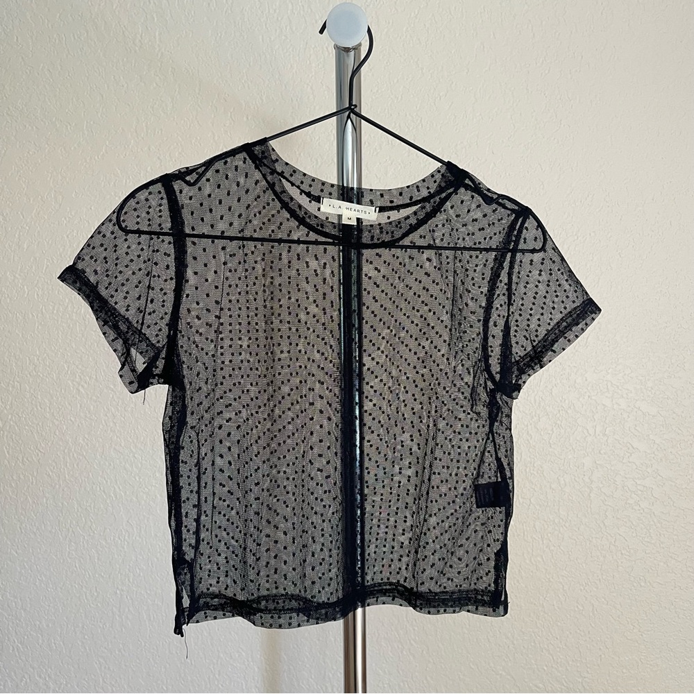 Black Sheer Polka Dot Crop Top